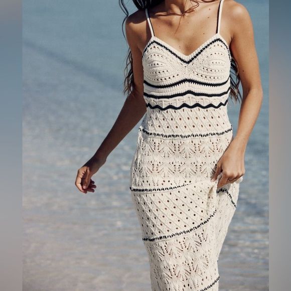 LAST! Zara Long Knit Crochet Dress Ecru New - Picture 9 of 12